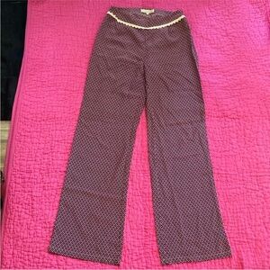 Palms Blue Chic Patterned Wide Leg  100% silk Pants, S